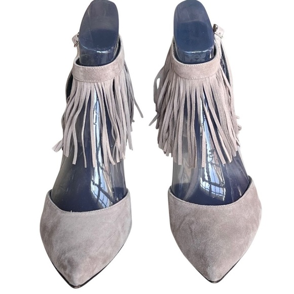 Stuart Weitzman Fringelica Grey Suede Fringe Ankle Strap D' Orsay Pumps … - Picture 2 of 8